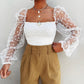 Mesh puff sleeve off-the-shoulder top