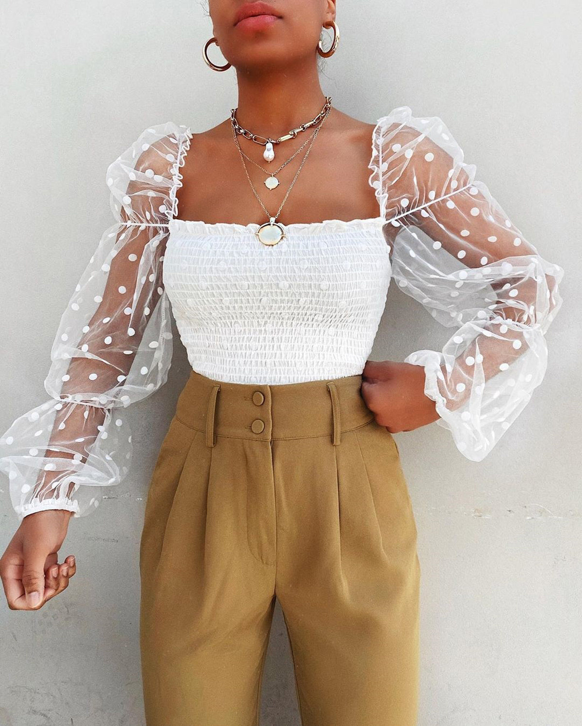Mesh puff sleeve off-the-shoulder top