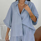 Fashion Polo Collar Half Sleeve Top And Shorts Two-piece Set