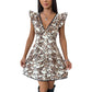 Casual Party Flounce-Trimmed Flutter Sleeves V-Neck Leopard Print Dress