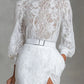 Elegant Round-neck Lace Long-sleeved Top And Slit Lace Skirt Set