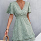 New V-neck Ruffle Waist-tight Smocking Dress