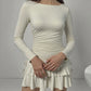 Women's Solid-Color Long-Sleeve Drawstring Fashion Short Dress