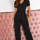 Summer New Temperament Bandage Fitted Waist Jumpsuit Solid Color And V-neck Short Sleeve