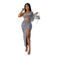One-shoulder Fashionable Sequins Navel Split Hip Women's Clothing Dress
