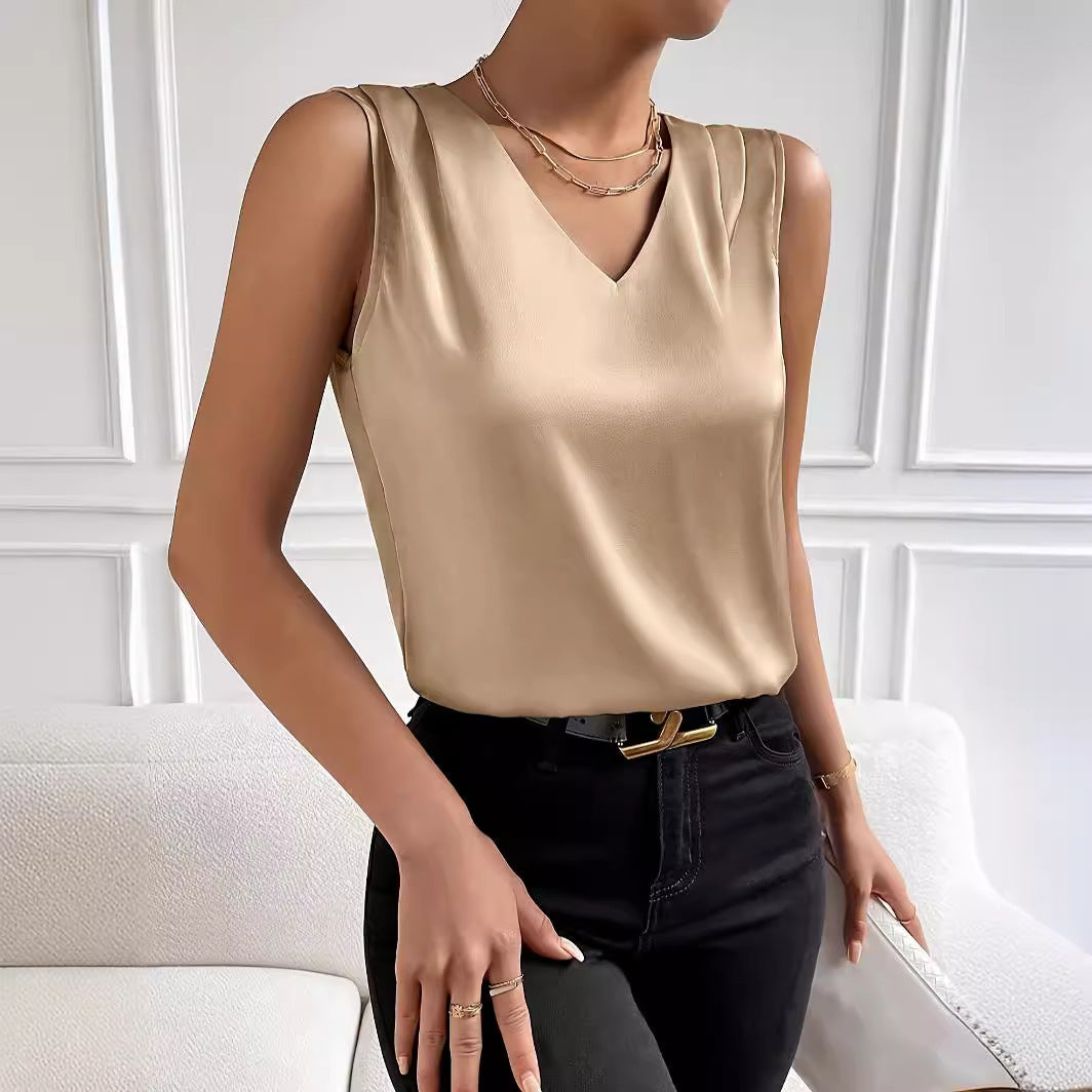 Haut sans manches en satin pour femme