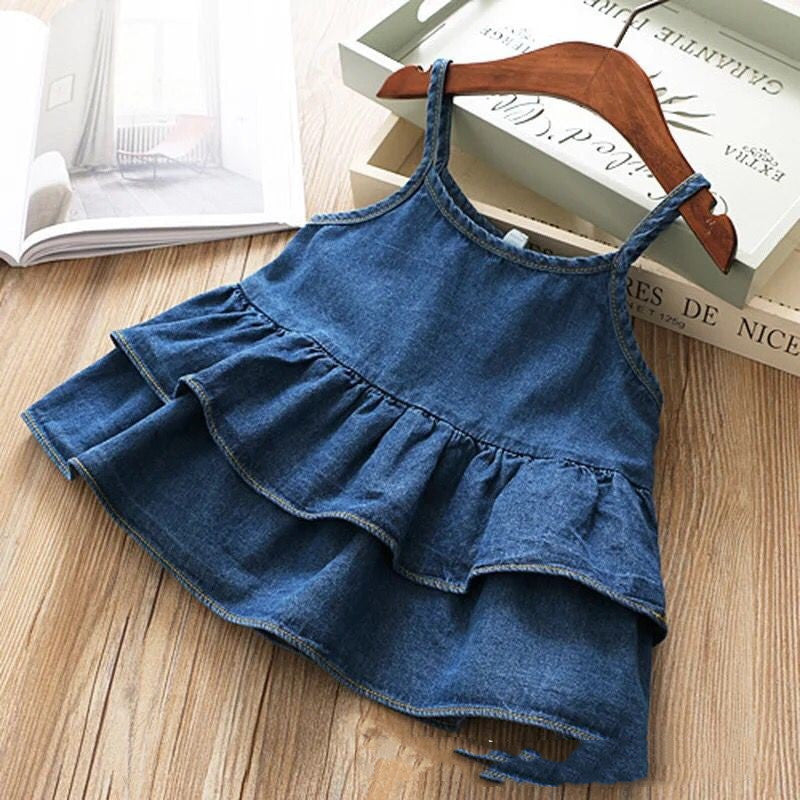 Denim Suspender Top And Shorts Suit