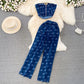 Fashion Retro Graceful Tube Top Denim Vest Two-piece Set