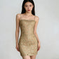 French-Style Delicate Champagne-Gold Hollowed-Out Camisole Dress