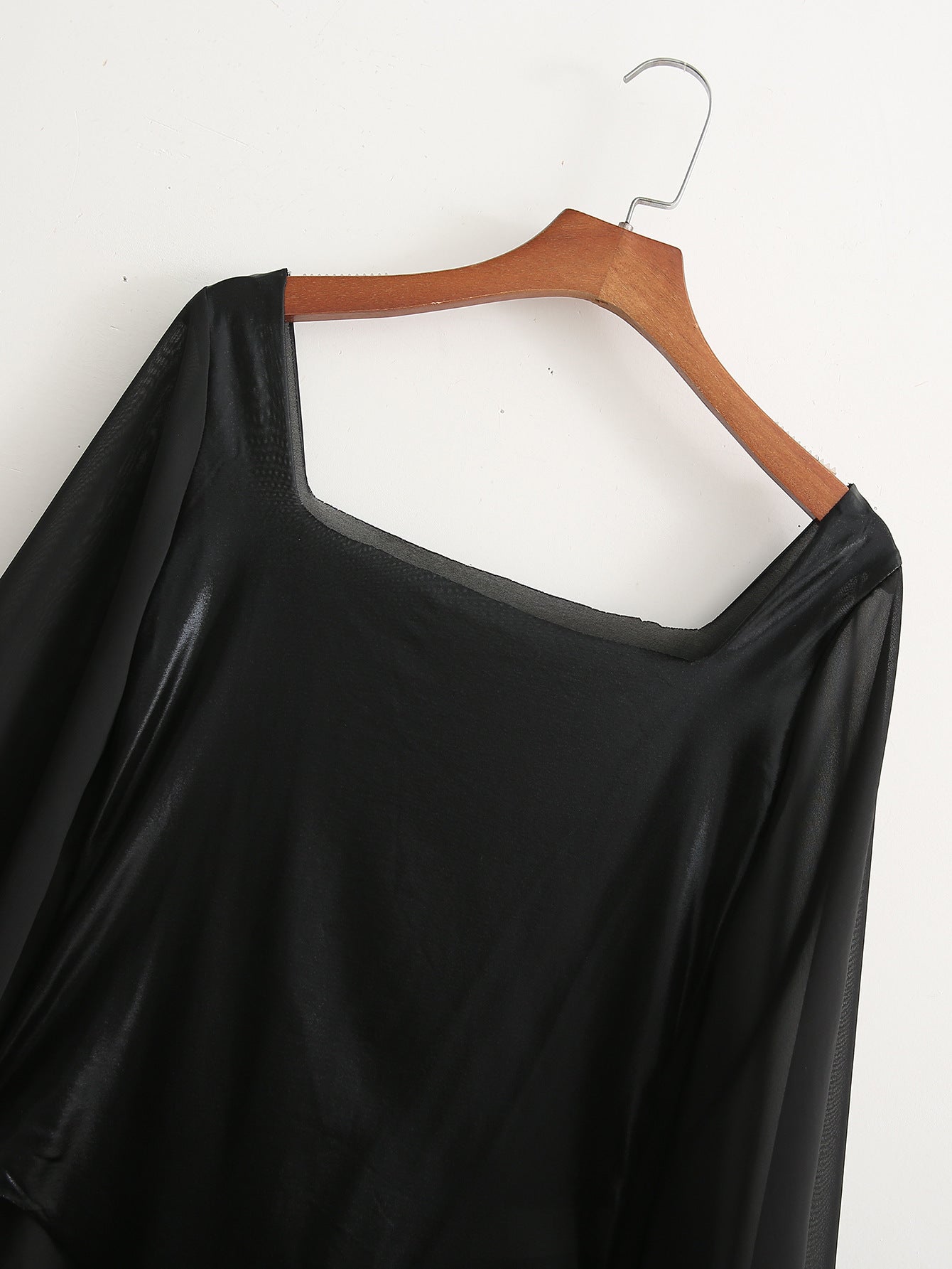 Square Collar Temperament Slim PU One-piece Leather American Ladies Bottoming Shirt