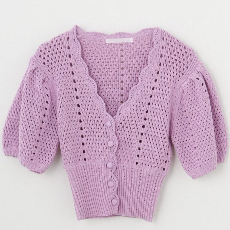 Western Style Hollow Chain Link Flower Gentle Short Knit Sweater