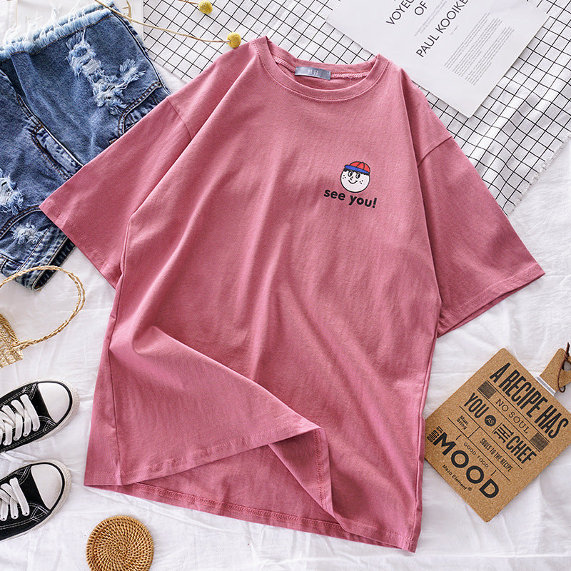 Korean style loose all-match cec half sleeve t-shirt