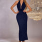 Sexy Backless Boat-neckline Halter Strap Slit Maxi Dress