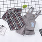 Summer Children's Suit Cotton Plaid Shirt Suspender Pants Two-piece Suit