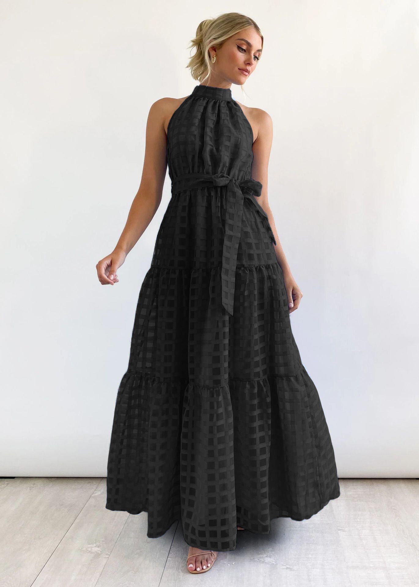 Robe décontractée sans manches de haute qualité avec ourlet large et taille ajustée