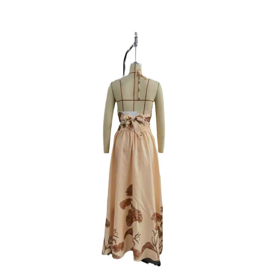 Halterneck With Suspenders Tied Top A- Line Dress Suit