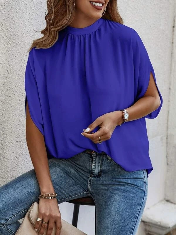 Women's Fashion Floral Print Slit Batwing Sleeve Top