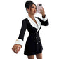 Women's Elegant Fitted Waist Long-Sleeve Suit Dress