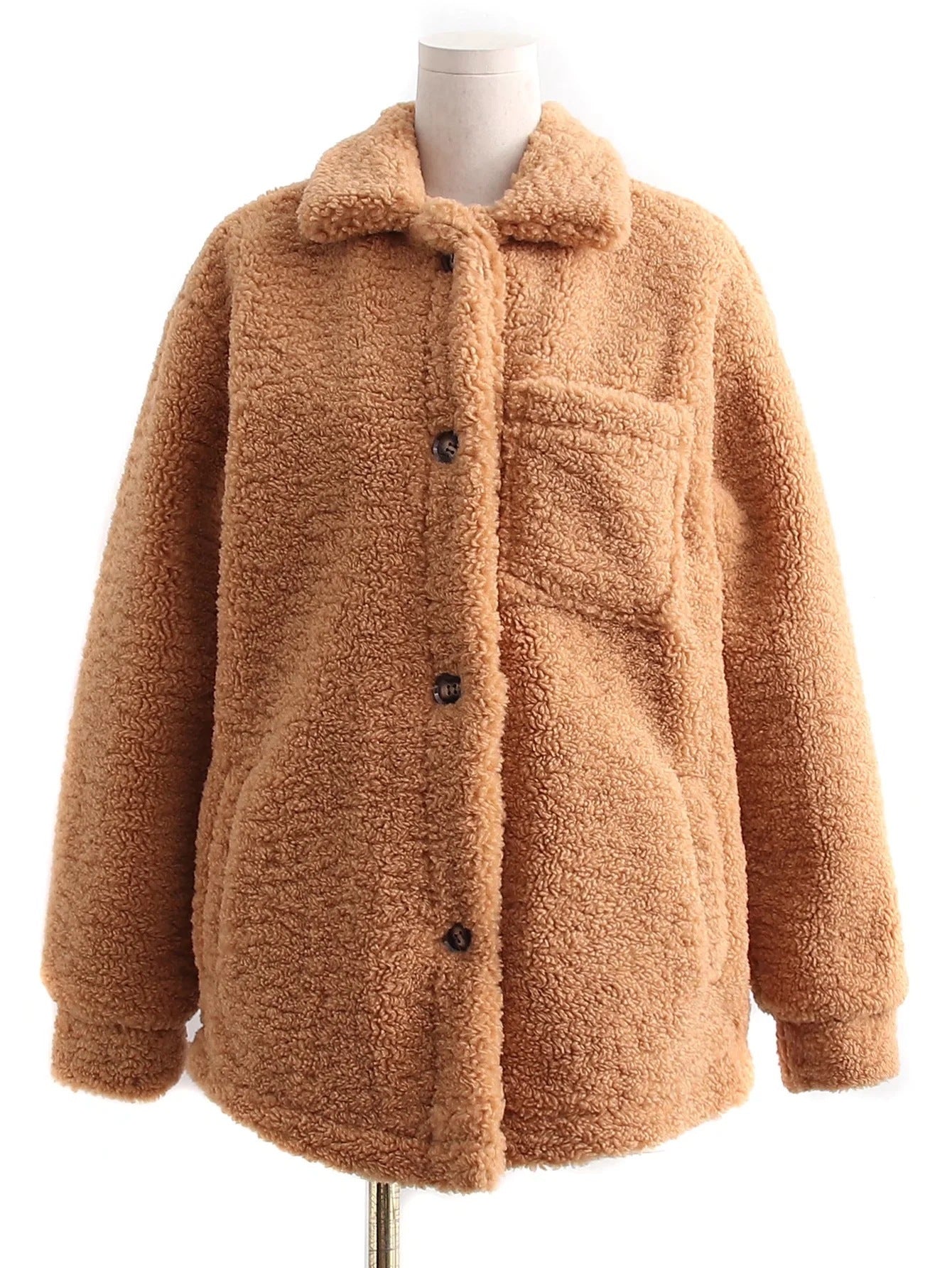 Veste à manches longues en peluche de couleur unie, style hipster de rue