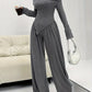 Solid-color Elegant Off-shoulder Sleeveless Shirt And Wide-leg Pants Set For Women