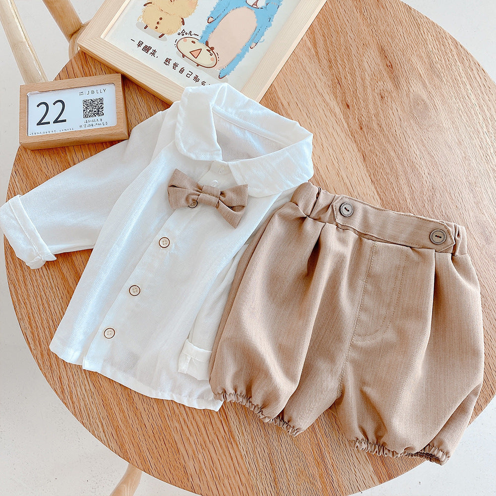 Baby Solid Color Shirt And Shorts Two-piece Set