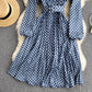 Women's Plaid Skirt Slim Mid-length Puff Sleeve Palace Style Dress