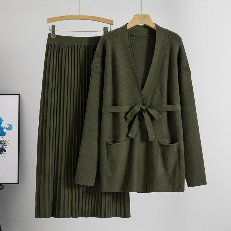 Knitted Skirt Two-piece Pleated Long Skirt Fashion Suit