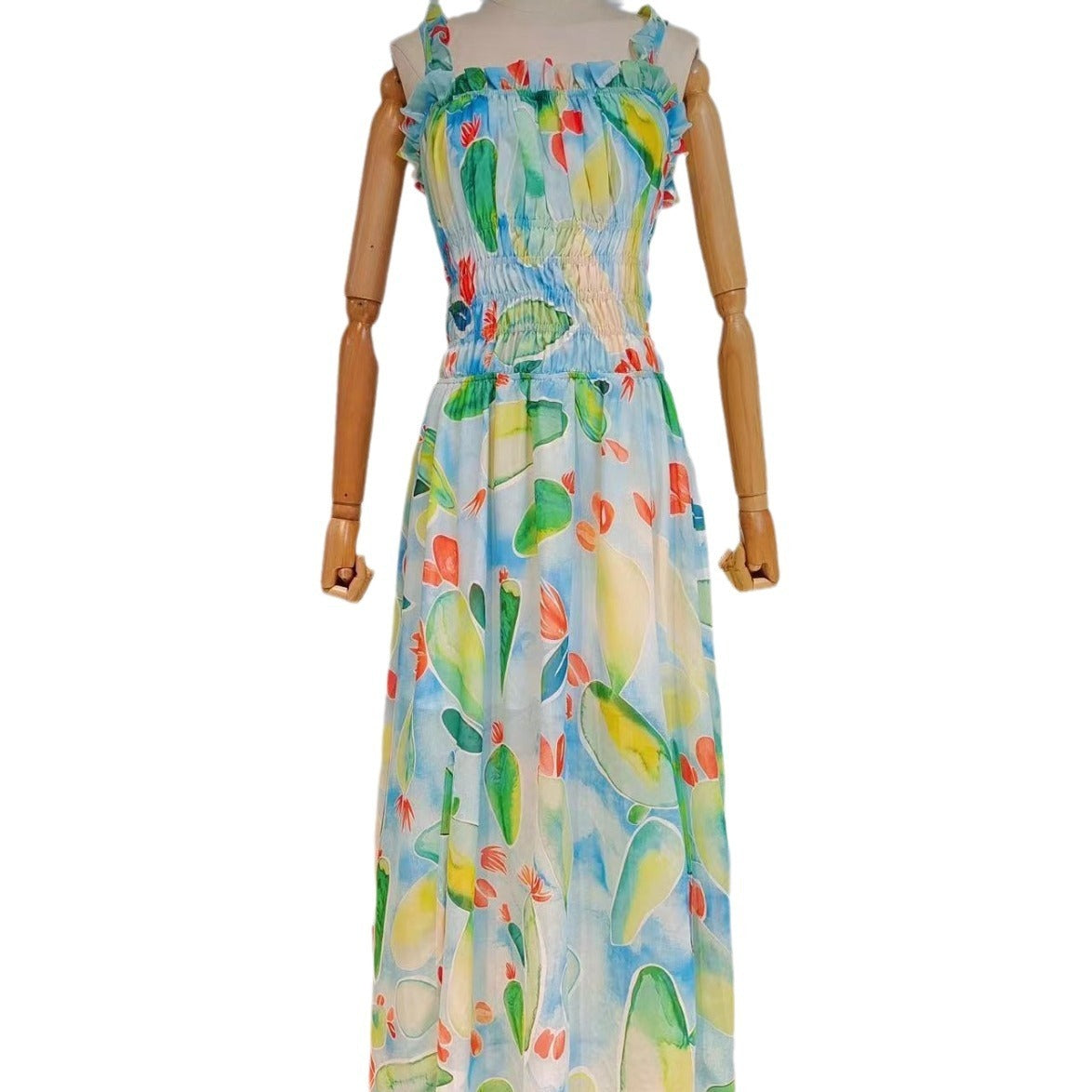 Robe longue sans bretelles à imprimé tendance pour les fêtes