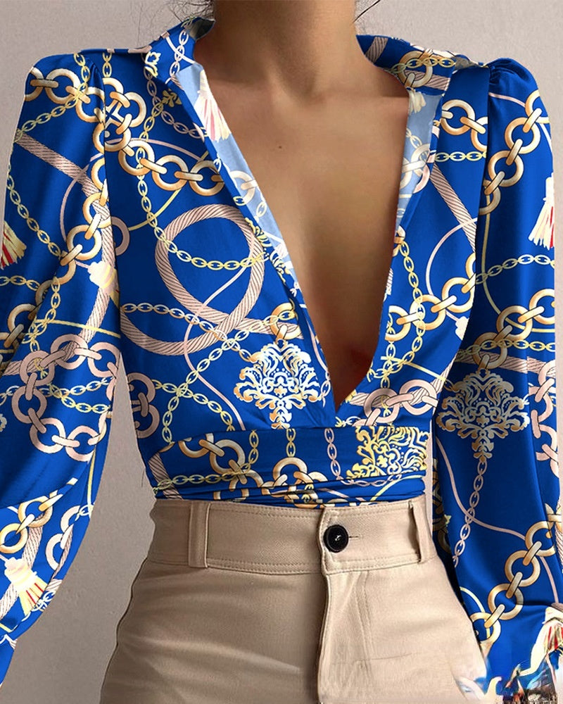 Women's Fashion Deep V Shirt Collar Top
