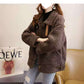 Manteau en laine d'agneau à manches longues pour femme, chaud