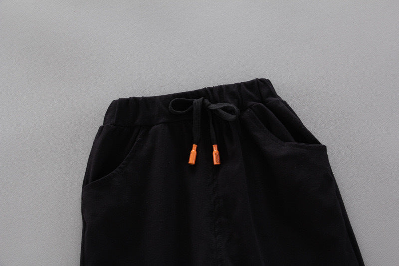 Summer Children's Boys' Handsome Casual Stand Collar Two-button Triangle Mark Short-sleeved Shorts Two-piece Set