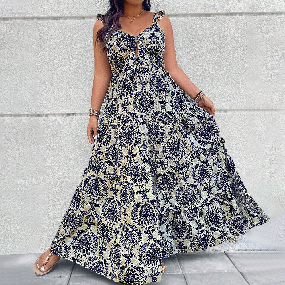 Backless High-waisted Maxi-dress With A Wide Flared Skirt And Spaghetti Straps