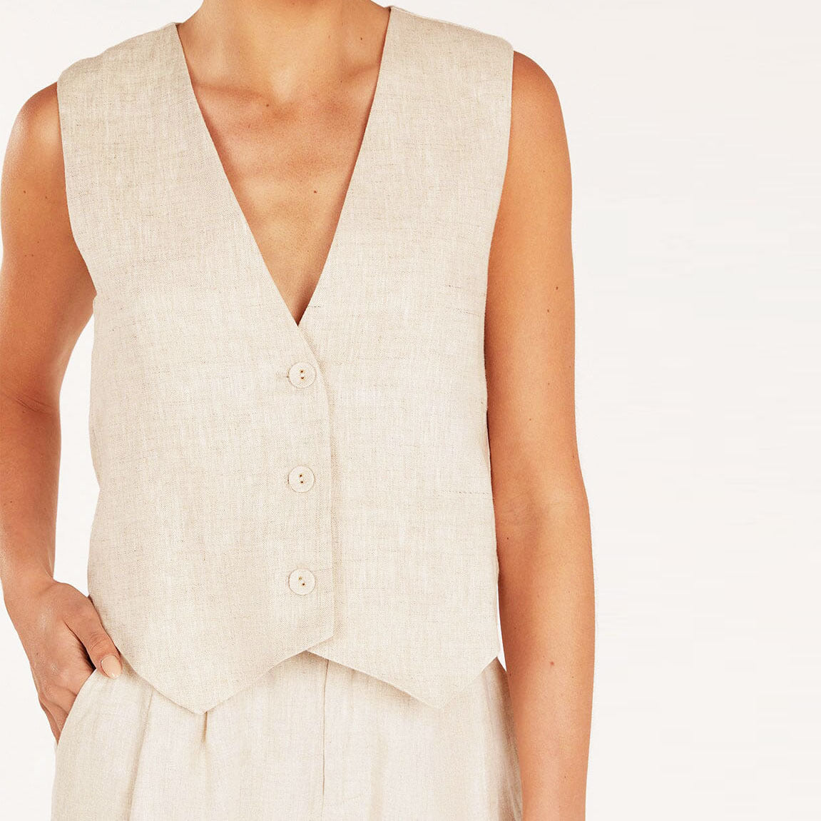 Solid Color Vest High Waist Trousers Two-piece Set