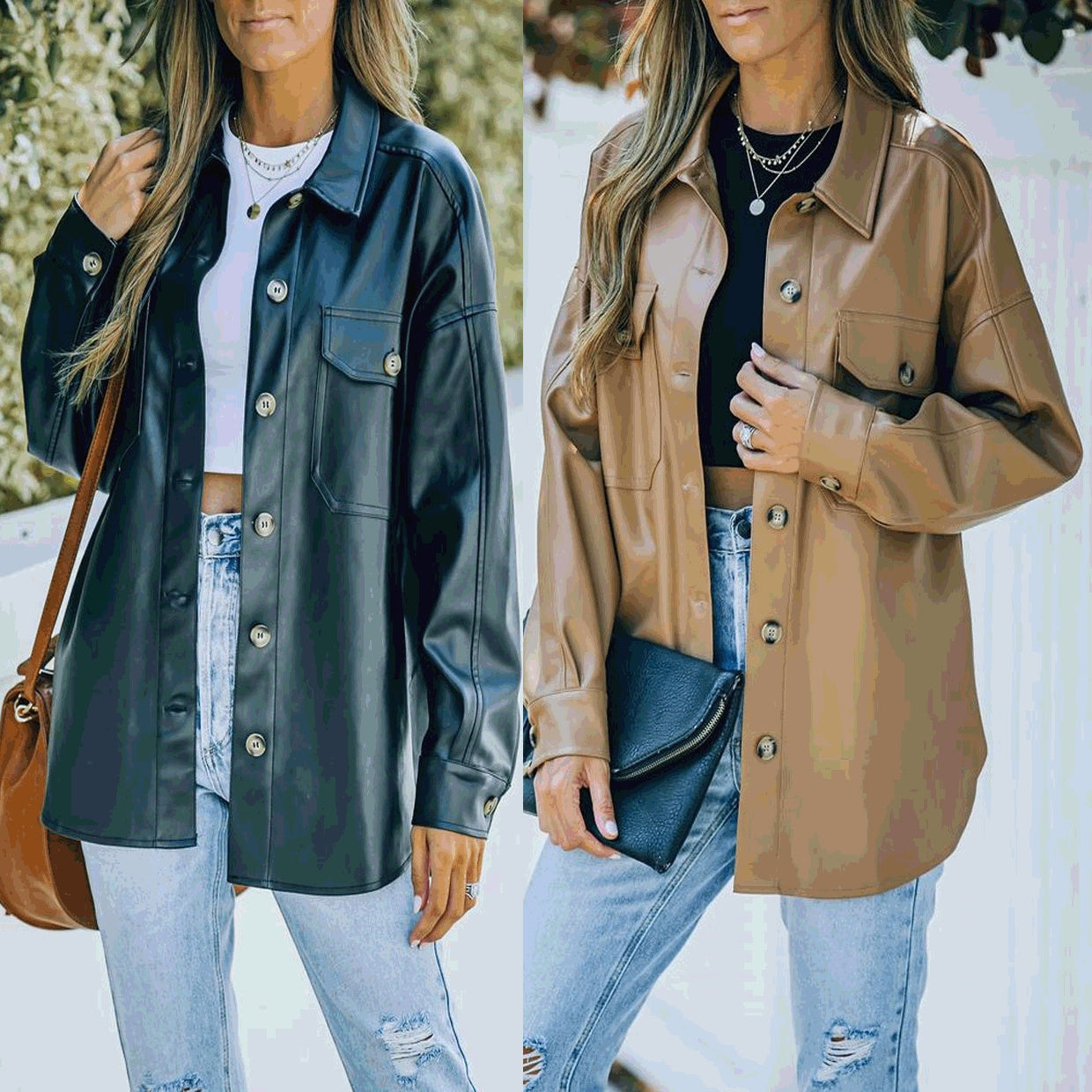 New Loose Casual Single Breasted Lapel Leather Jacket