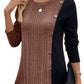 Women's Color Matching Color Contrast Button Split Casual Long Top