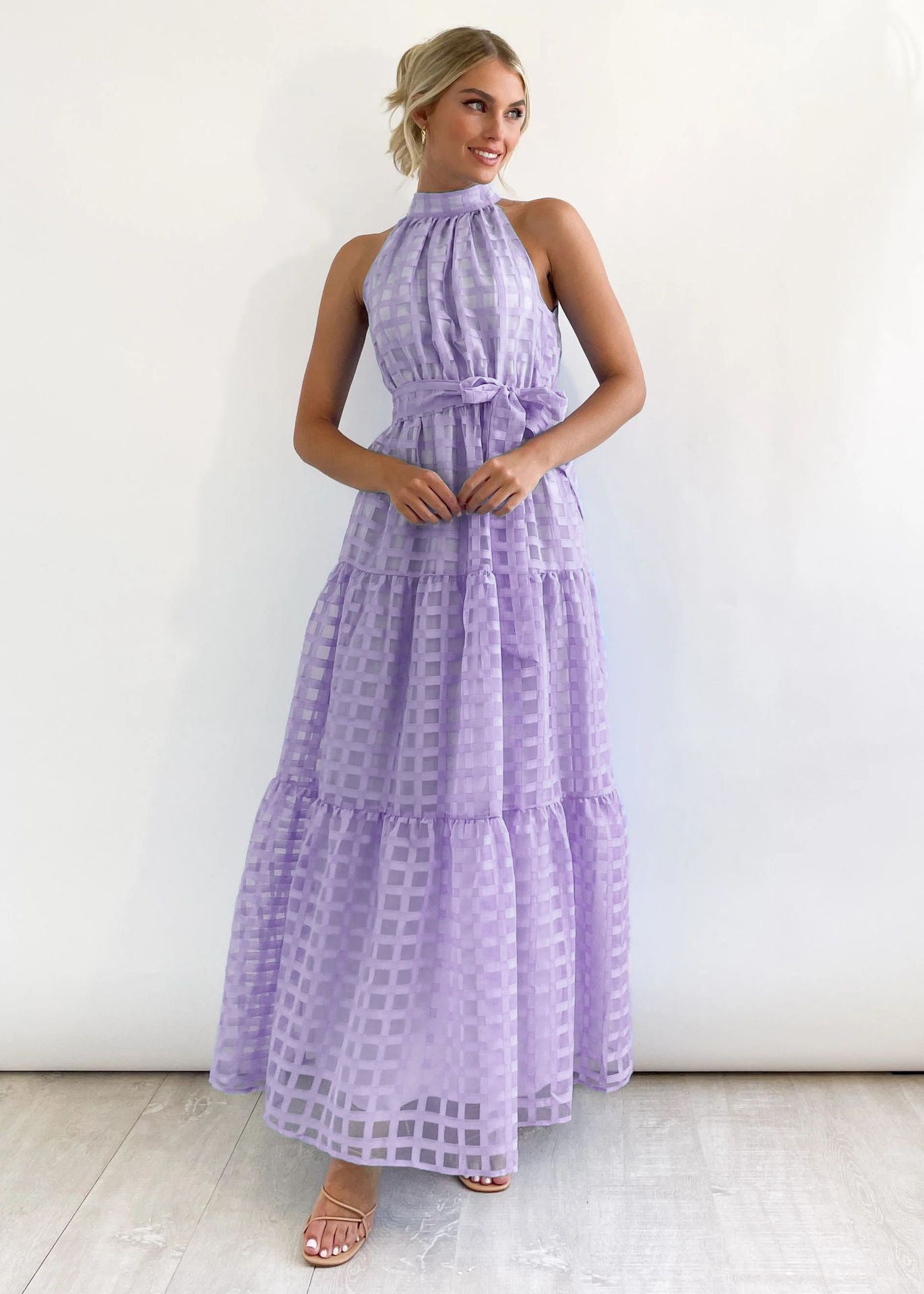 Robe décontractée sans manches de haute qualité avec ourlet large et taille ajustée