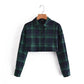 Autumn And Winter Plaid Lapel Long-sleeved Single-breasted Short Plaid Shirt
