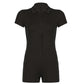 Womens Ribbed Lapel Button-front Short-sleeve Jumpsuit