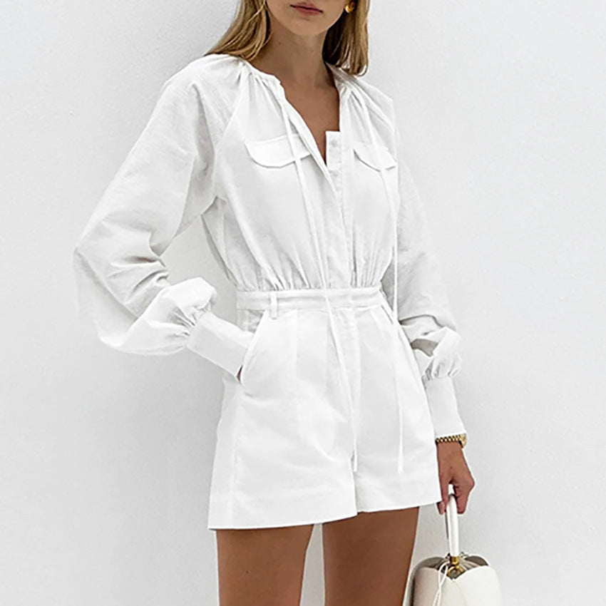 Combinaison ample en coton flammé blanc tendance pour femme