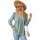 T-shirt jacquard plissé à col carré, couleur unie, manches longues, tendance, vêtements pour femmes