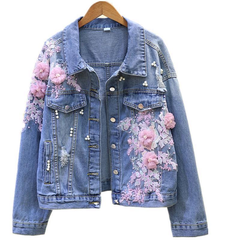 Embroidered Three-dimensional Denim Short Coat