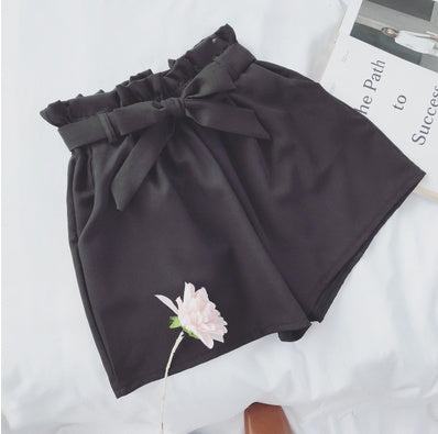 Summer Korean Bow Tie Shorts Loose slimming high waist wide leg pants pants