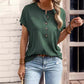 T-shirt à manches courtes et boutons de couleur unie pour femme