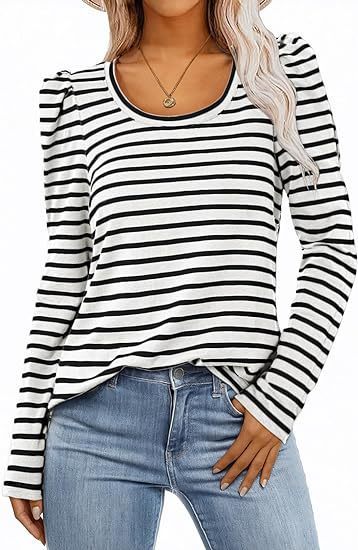 Women's Long-sleeved Round Collar T-shirt Puff Sleeve
