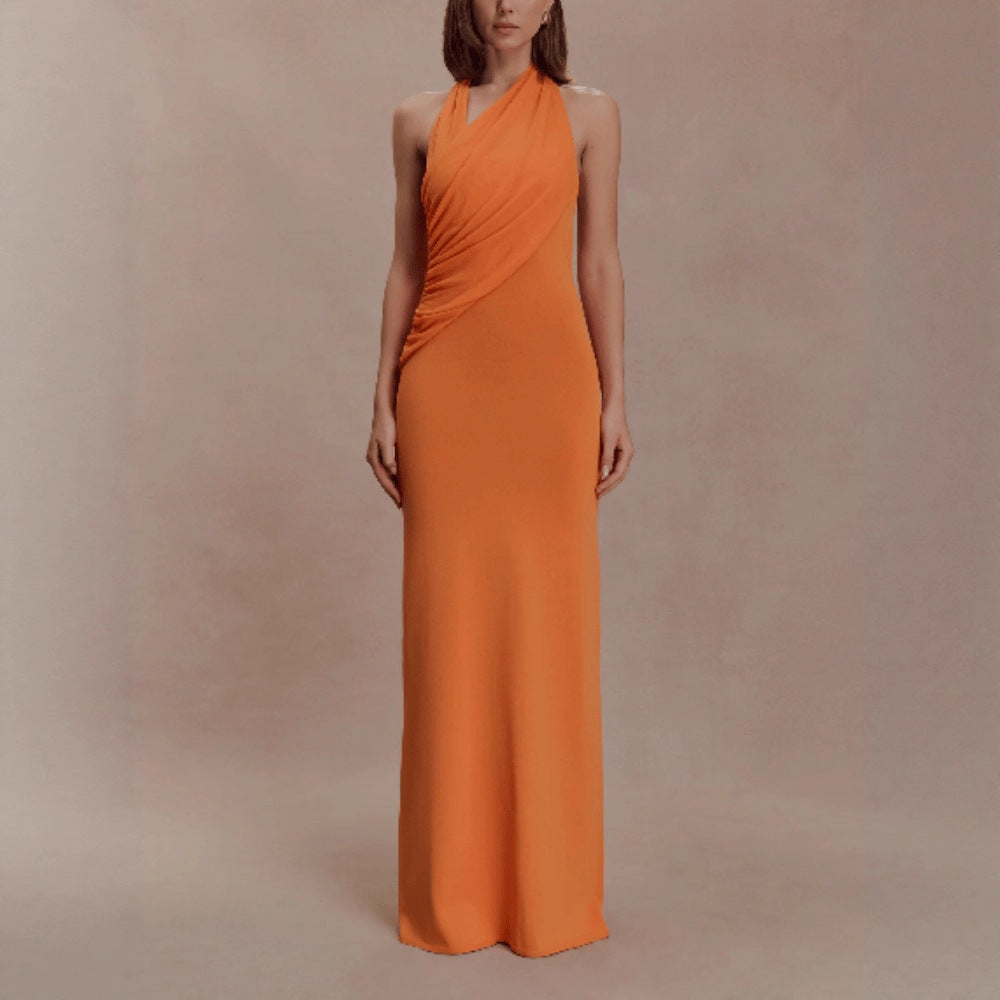 Sexy Off-the-Shoulder Sleeveless Bodycon Pleated Backless Dress For Women