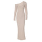 Women's Irregular Slant Shoulder Back Slit Long Dress