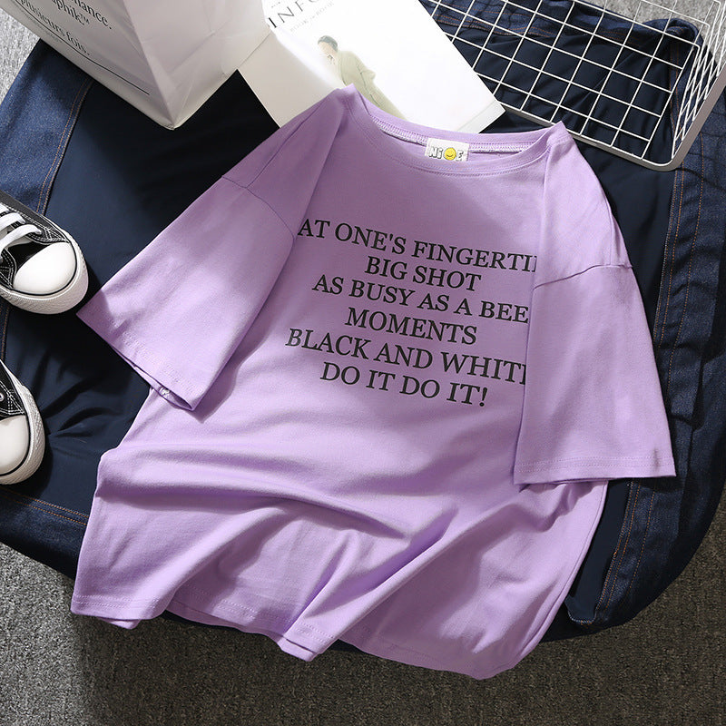 Korean style loose all-match cec half sleeve t-shirt