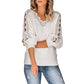 Autumn And Winter New Style Solid Color Lace V-leader Hollow Knit Top Women