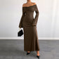 Brown Off-shoulder Slim Women's Dress