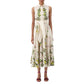 Robe rétro artistique sans manches à revers, imprimée, à lacets, taille ajustée, amincissante, pour femmes